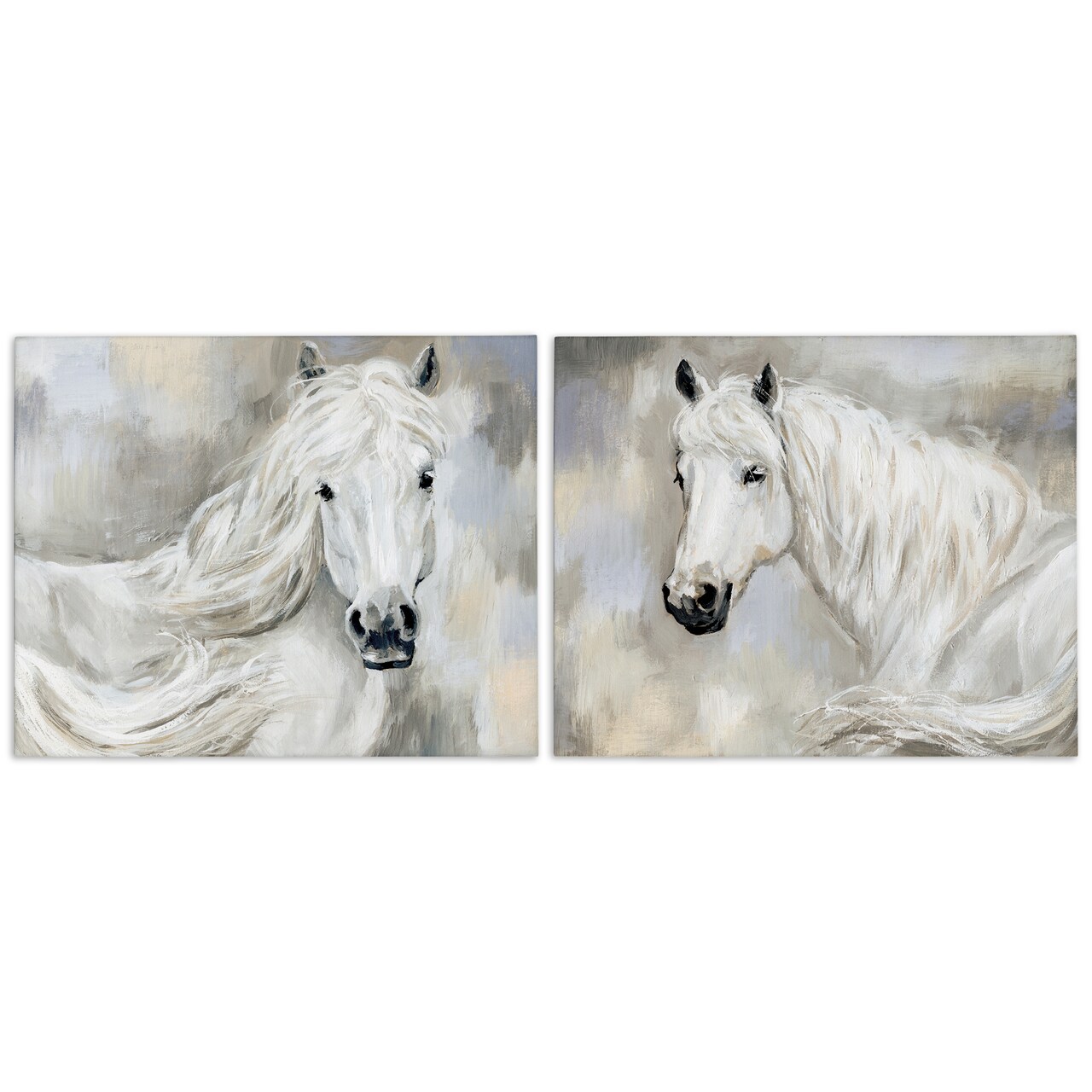 Stupell Industries Charming White Horses 2pc Canvas Wall Art Set Design by Victoria Barnes